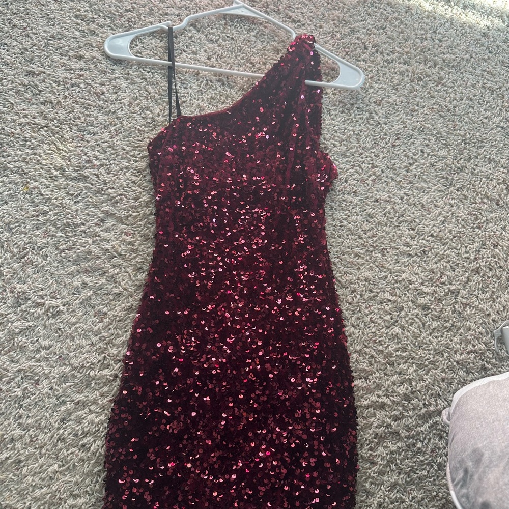 B Darlin Burgundy One Shoulder Dress